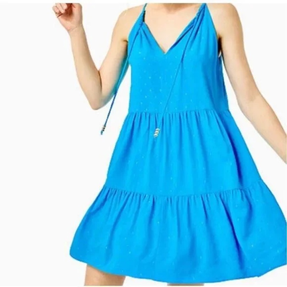 Lilly Pulitzer Litia Dress Formentera Turquoise Metallic Clip Size Small NWT